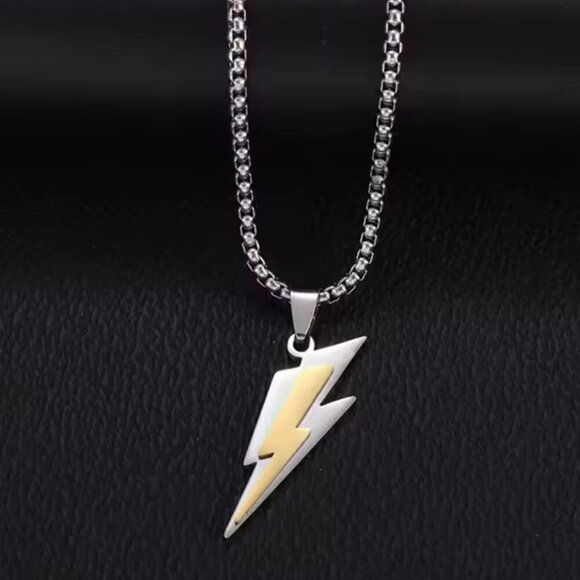 Bold Stainless Steel Lightning Bolt Pendant Necklace #1522 - Picture 6 of 6